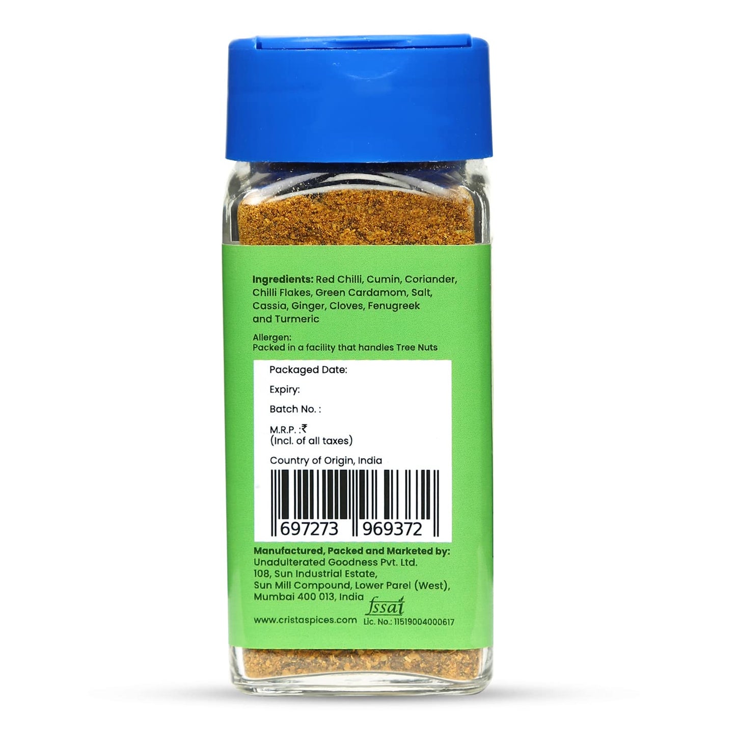 CRISTA Ethiopian Berbere Spice Mix | Vegetable Curry Masala | Vegan | No Onion | No Garlic | Zero added Colours, Fillers, Additives & Preservatives | 50 gms