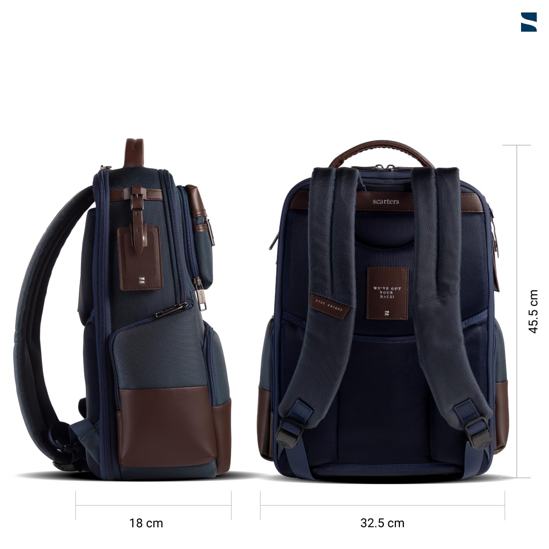 scarters Terminal 16" Laptop Bag 24L, Water Resistant (Navy Blue & Brown)
