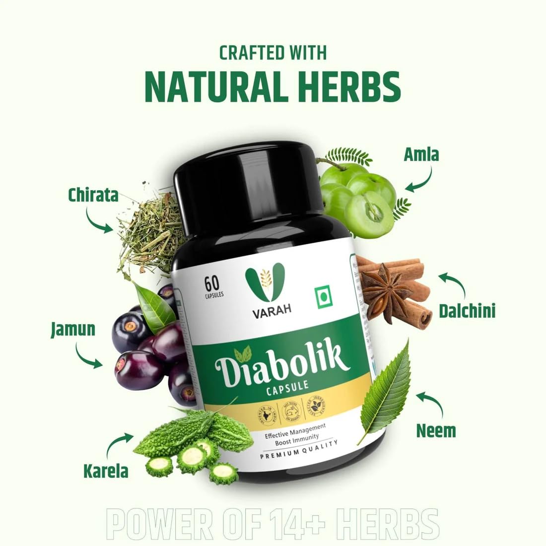 Varah Diabolik Capsules | Supports Blood Sugar Balance, Promotes Insulin Sensitivity, Helps Weight Management, and Overall Wellness with Neem, Karela, Jamun, and Other Herbal Extracts | 60 Capsules