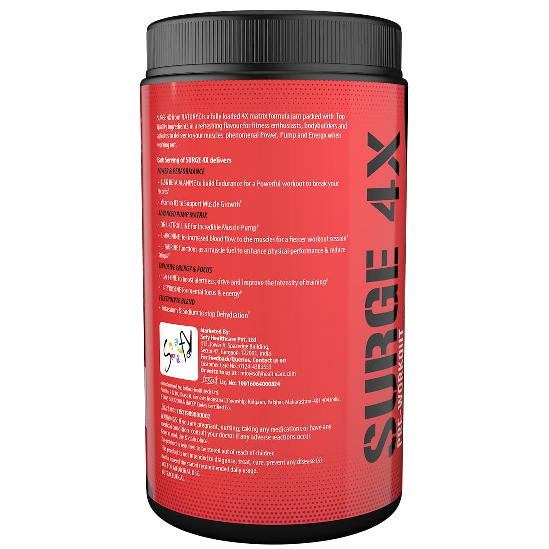 Naturyz Surge 4X Pre Workout, 400g Powder (Mix fruit fusion flavour) with 4000mg Beta-Alanine, 3500mg L- Citrulline,Creatine,L- Arginine & Aminos
