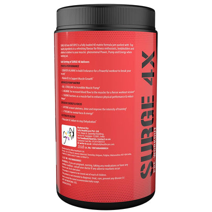 Naturyz Surge 4X Pre Workout, 400g Powder (Mix fruit fusion flavour) with 4000mg Beta-Alanine, 3500mg L- Citrulline,Creatine,L- Arginine & Aminos