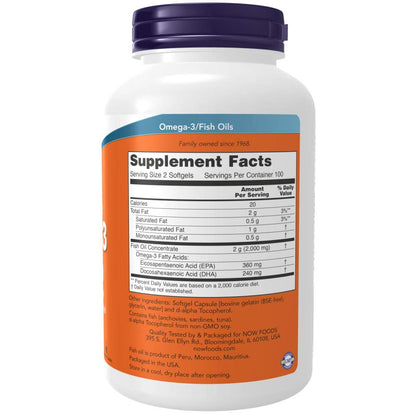 NOW Foods Omega-3 Fish Oil, Molecularly Distilled 200 Softgels- image 8