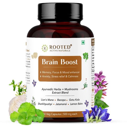 Rooted Active's Brain Booster - Brahmi Shankpushpi, Bacopa, Lions Mane Mushroom