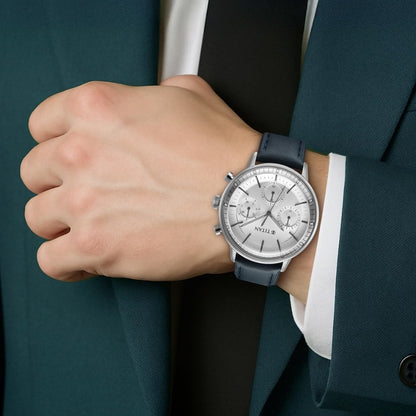 Titan Light Leathers Quartz Multifunction Black Dial Stainless Steel St- image 3