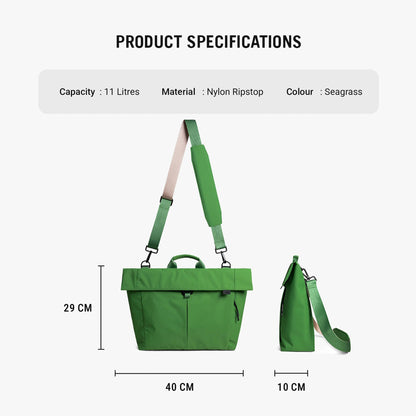 DailyObjects Pivot Messenger Bag (13L) for Men and Women|Fits 13/14" Laptop/Macbook Pro/Air|Lightweight|Water Resistant|Stylish Crossbody|Office/Daily Use/Travel|Multi Pocket|Adjustable Strap (Green)