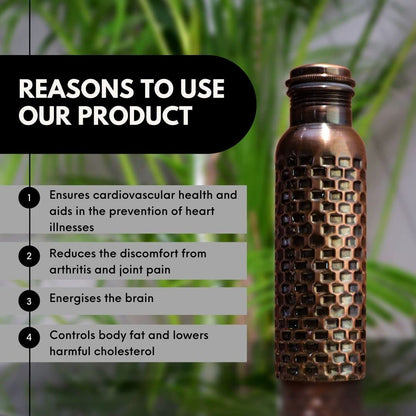 Craft Trade Pure Copper Water Bottle - Leak Proof Joint Less Ayurveda Health Benefit Water Drinking Pitcher - Antique Brick Finish - 950 ML