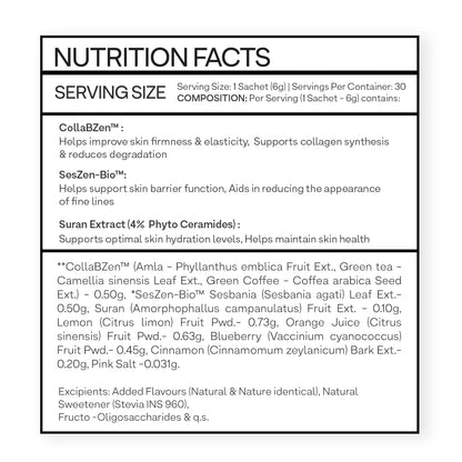 OZiva Phyto Ceramides+ Collagen Builder Supplements | Veg Collagen Powder for Women | Supplement for Skin Hydration, Moisture Retention & Barrier Repair | Blueberry, 30 Sachets