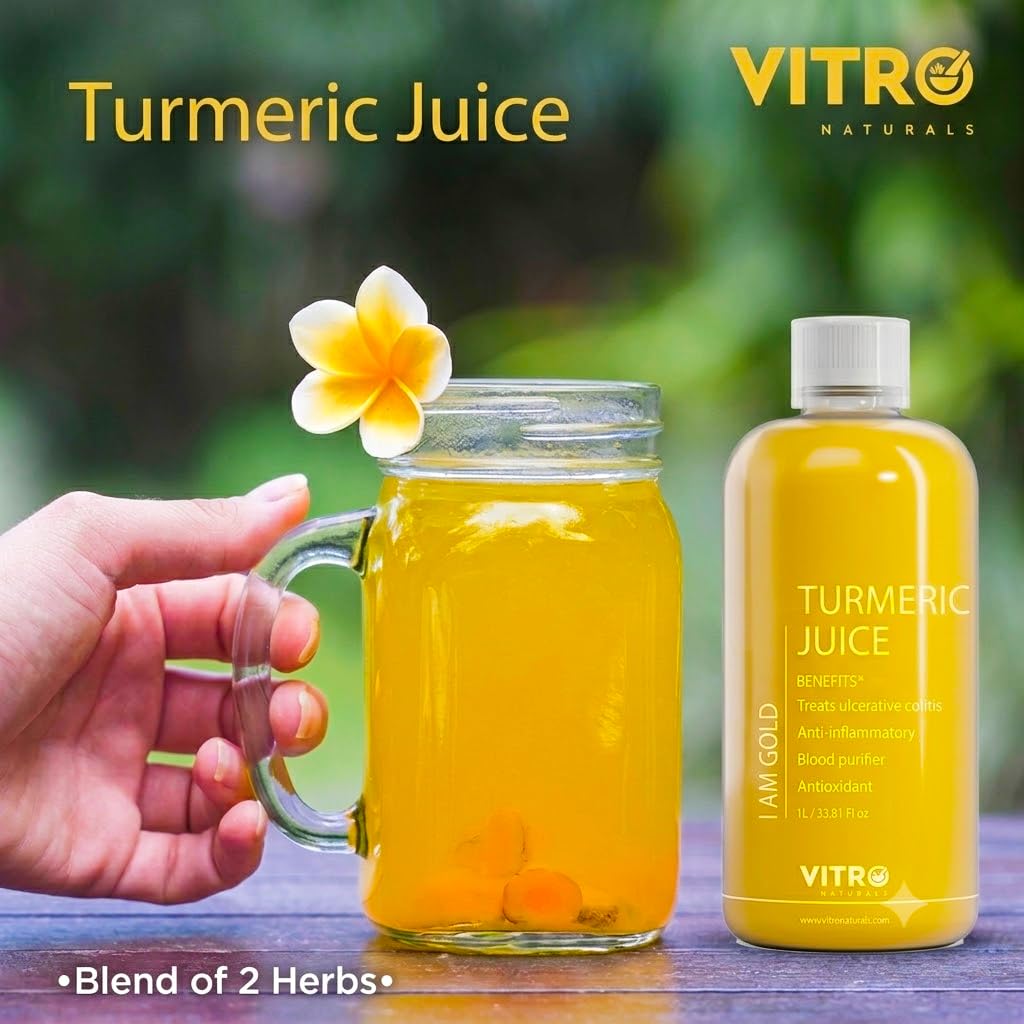 Vitro Turmeric Juice with Black Pepper 1Ltr | Liquid Curcumin Supplement for Joint Support, Inflammation & Immunity | kachi haldi,Fast Absorbing Alternative to Turmeric Capsules & Curcumin Tablets (1ltr)