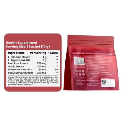 Nutrazen Heart Health Boost | L-Arginine, L-Citrulline Malate, Beetroot & Garlic Extract | Supports Healthy Circulation, Vitality & Energy | With Liposomal Vitamin C & Glutathione Antioxidant Formula | 30 Sachets