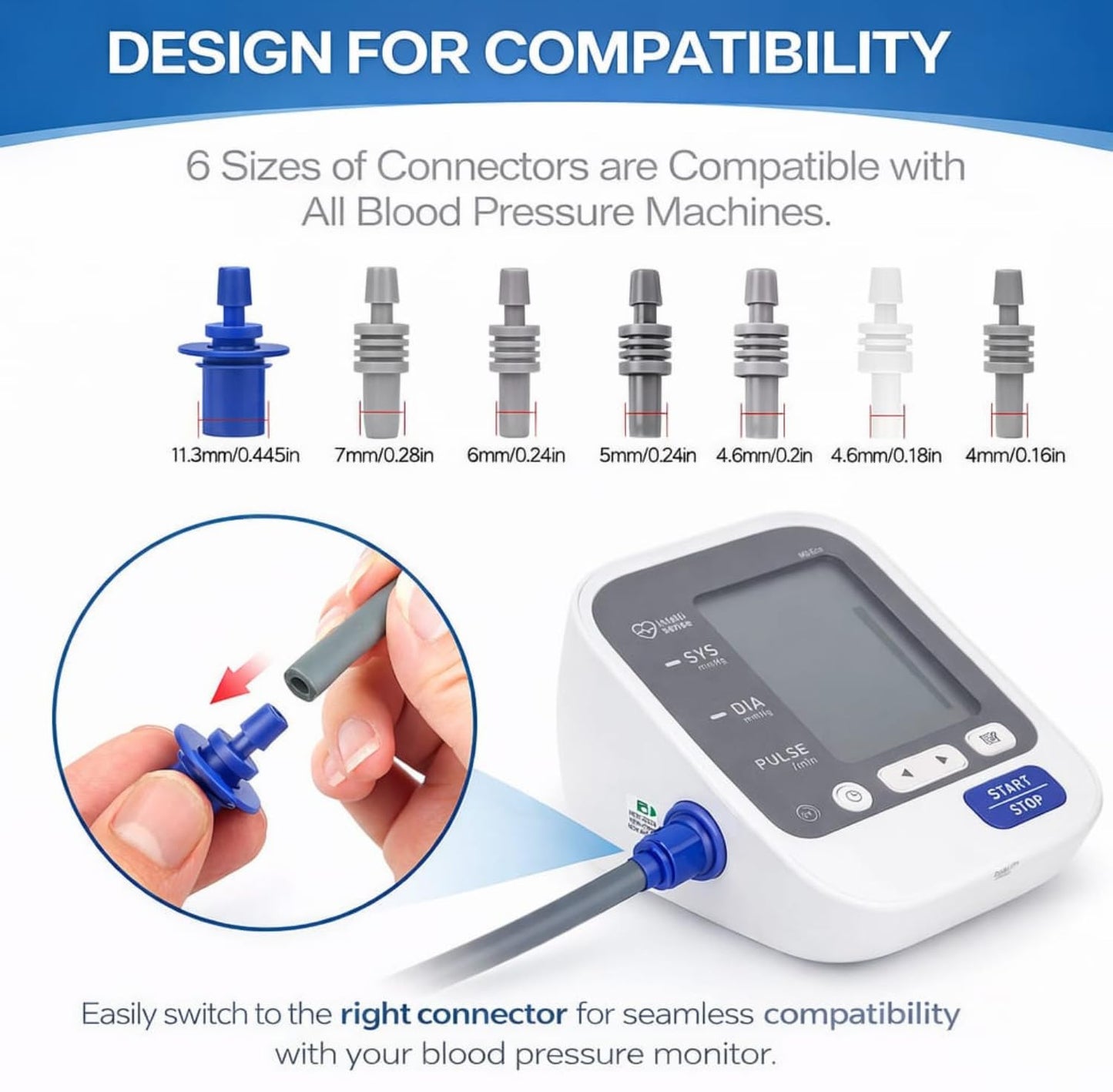 MCP BP Cuff Adult Blood Pressur­e Monitor Large Cuff XL Compatible with Omron B.P, Ageasy BP, Pharmeasy BP with 6 Size Connectors free (22-48CM)