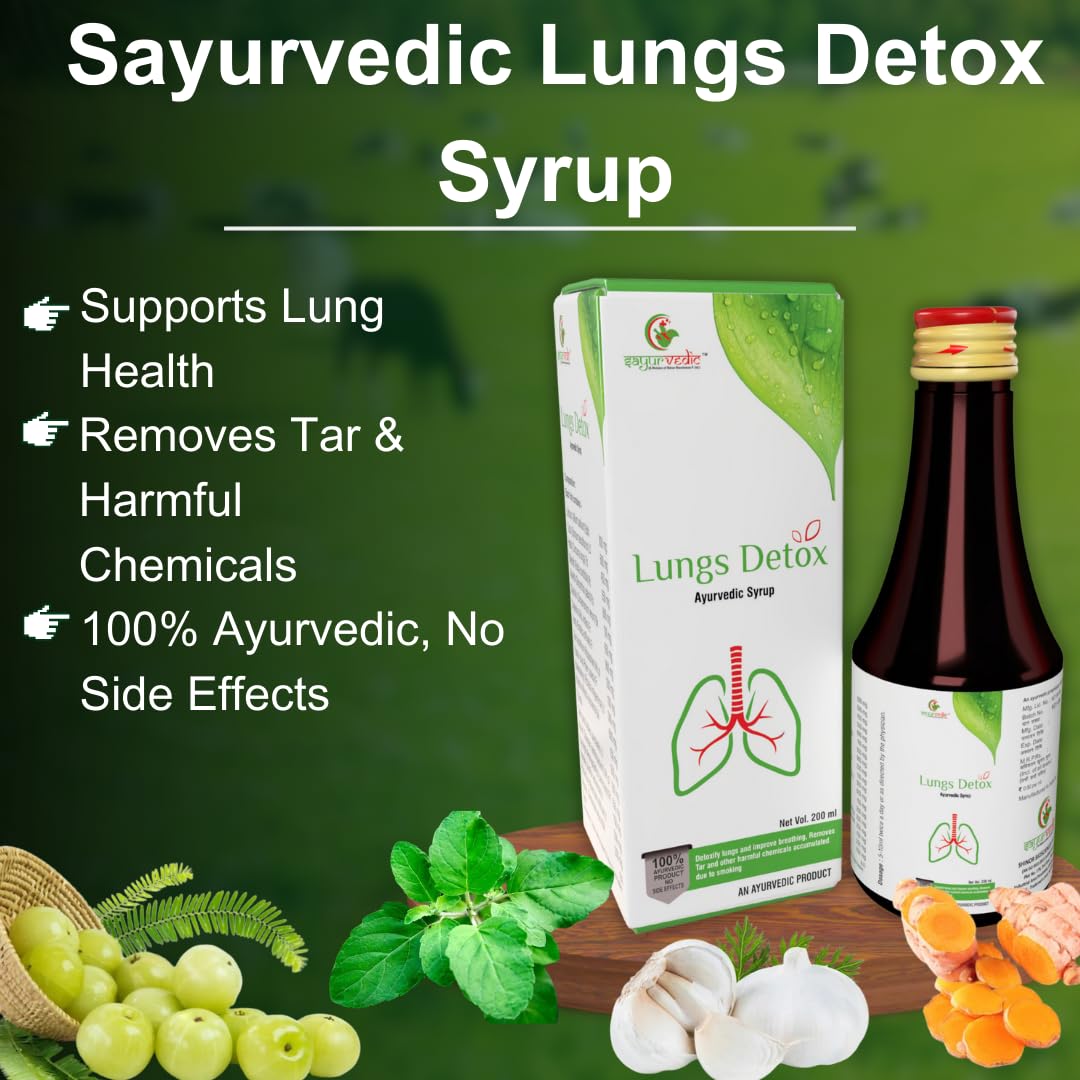 Sayurvedic Lungs Detox Ayurvedic Syrup, 200ml | Supports Lung Health & Detoxifies | Helps Remove Tar & Impurities | 100% Ayurvedic, No Side Effects | Pack of 2