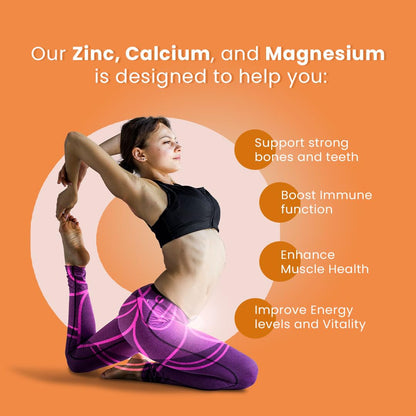 CUREFOREVER Calcium Magnesium Zinc Tablets – 60 Tablets, For - Bones, Skin, Hair & Nails - Premium Mineral Complex for Men & Women