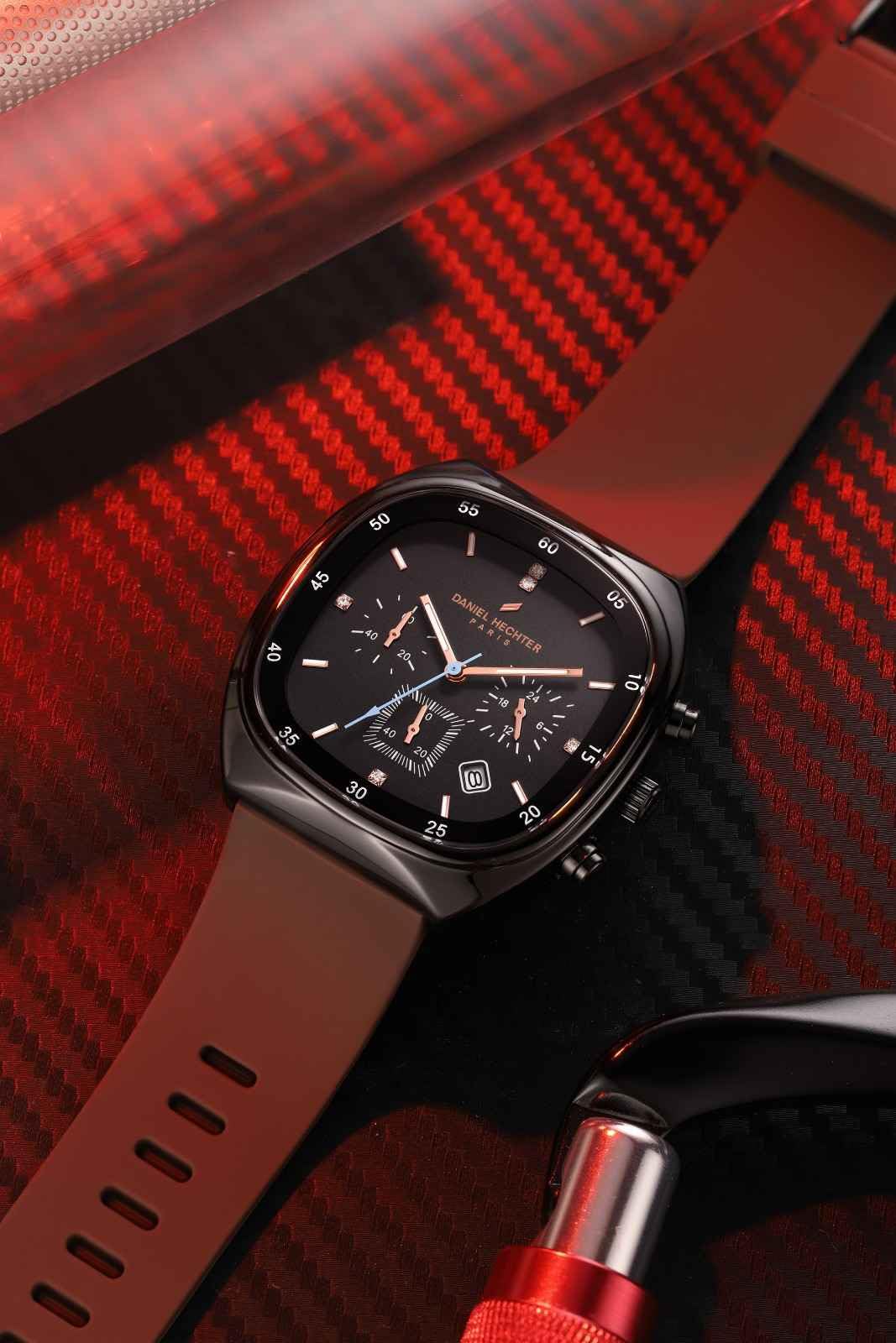 Daniel Hechter Paris Bercy Collection Modern Chronograph Watch for Men with Square Dial and Silicon Band-DHM1001