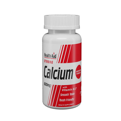 HealthAid Strong Calcium 600 mg with Vitamin D3 & Vitamin K2-7 | Chewable Calcium Supplement for Men & Women | Supports Strong Bones, Teeth, Joints & Muscles | 60 Tablets(Pack of 2)