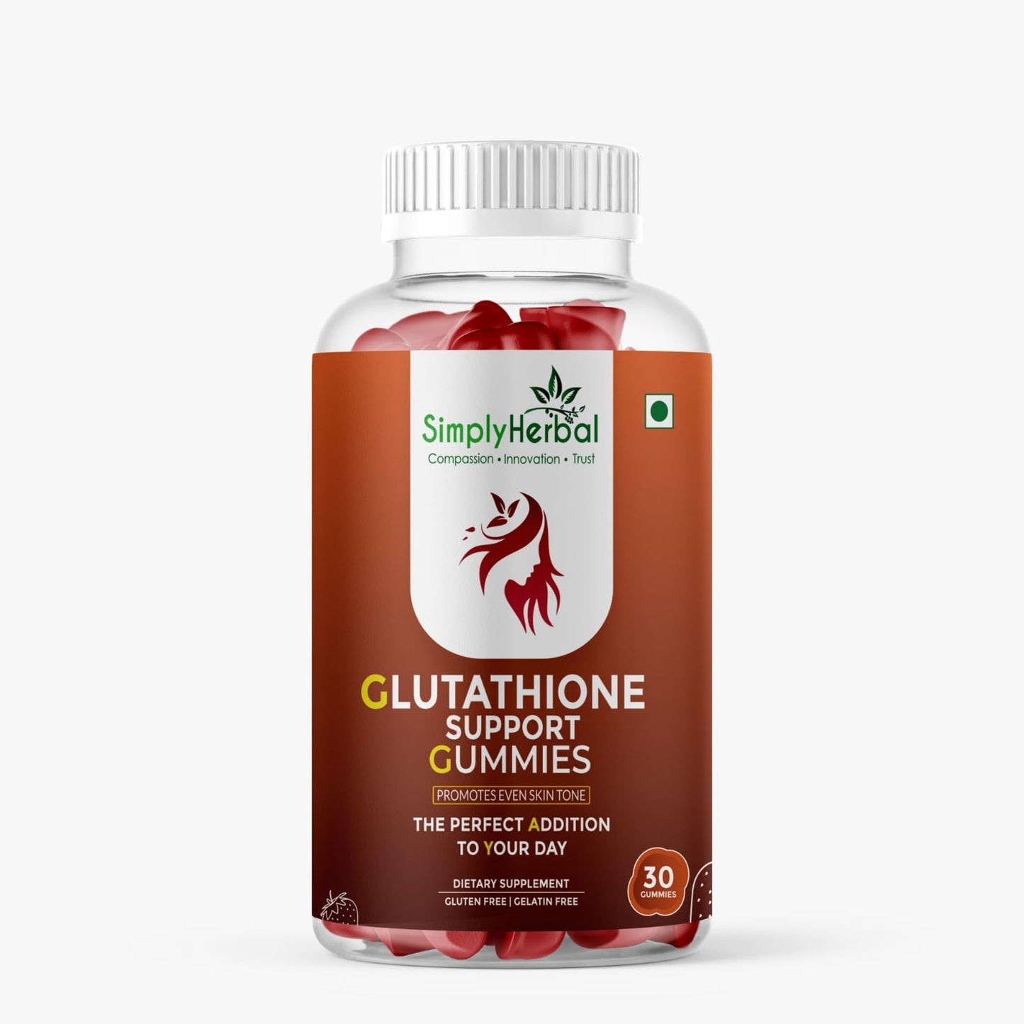 Simply Herbal Glutathione Gummies with Vitamin C & Hyaluronic Acid | Skin Brightening & Youthful Glow | Immune Support | Antioxidant Formula | 30 Gummies