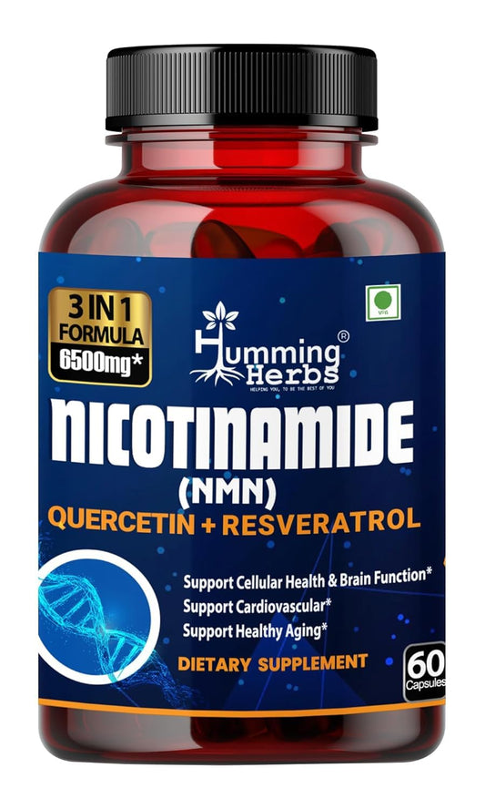 Humming Herbs NMN Nicotinamide Mononucleotide with Resveratrol & Quercetin | Supports Cellular Health, Boosts NAD+ Levels, Promotes Energy & Healthy Aging | Advanced Anti-Aging Formula 60 capsule