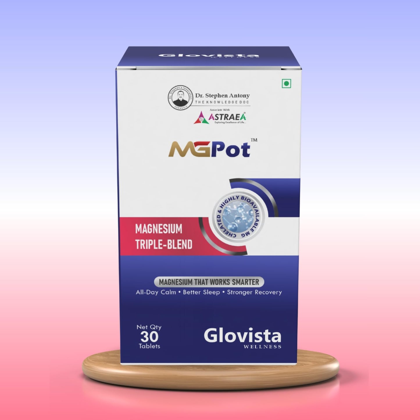 Glovista MgPot Triple Magnesium Complex 1000 mg | Advanced Chelated Magnesium Blend (Glycinate, Citrate & Threonate) | All-Day Calm, Better Sleep & Faster Recovery | 30 Tablets