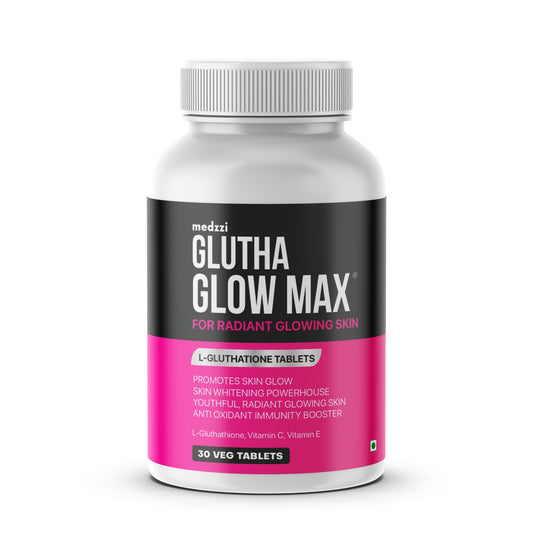 Medzzi Gluta Glow Max | L-Glutathione 600mg with Astaxanthin, N-Acetyl Cysteine, Vitamin C & E | Skin Radiance, Even Tone & Glow Support | For Men & Women | 30 Veg Tablets