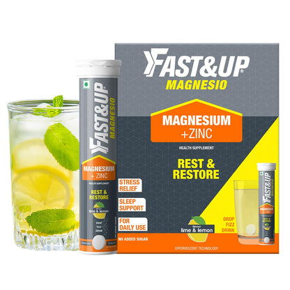 Fast&Up Magnesio - Restful Sleep Supplement - Magnesium & Zinc for Stress Management & Promoting Deep Sleep (60 Effervescent Tablets, Lime & Lemon Flavor)