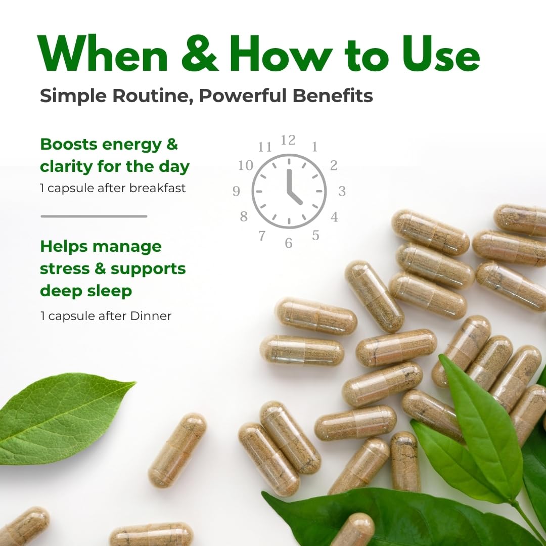 Ayurgreen Organics Ashwagandha 750mg | 60 Veg Capsules | Enriched with Tagar, Spirulina & Sesbania Agati | 5% Withanolides | Pure & Plant-Based Ayurvedic Supplement for Stress Relief, Energy & Immunity
