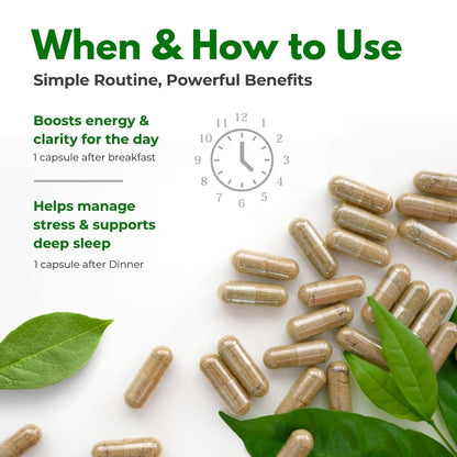 Ayurgreen Organics Ashwagandha 750mg | 60 Veg Capsules | Enriched with Tagar, Spirulina & Sesbania Agati | 5% Withanolides | Pure & Plant-Based Ayurvedic Supplement for Stress Relief, Energy & Immunity