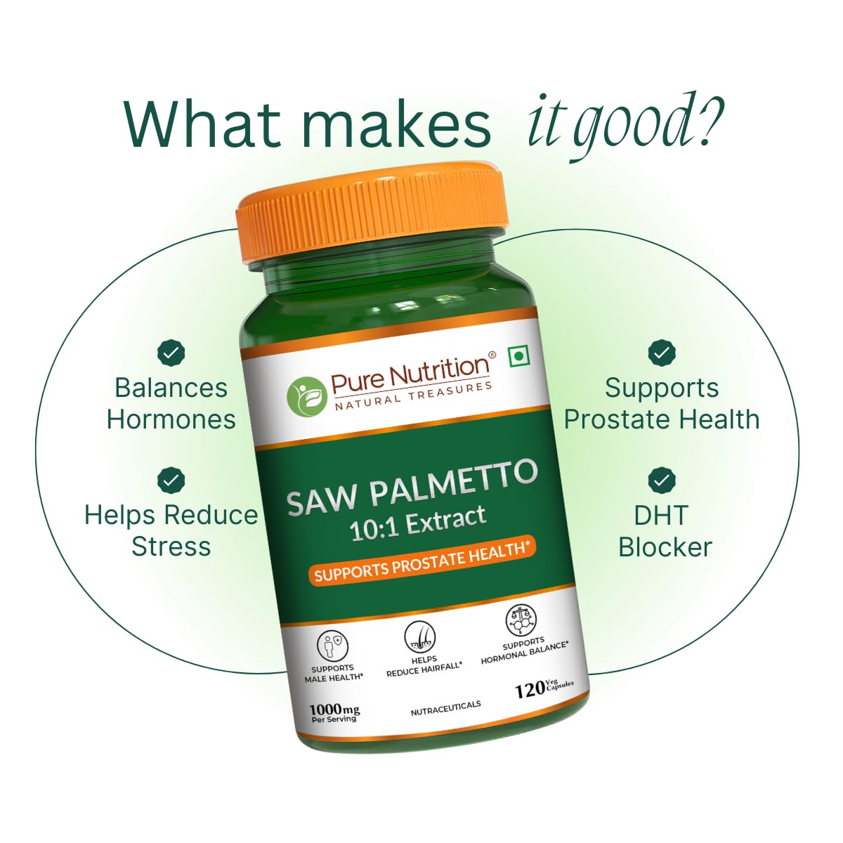 Pure Nutrition Saw Palmetto 1000mg Extract | 120 Vegan Capsules | Supports Prostate Health | Boosts Urinary Function | Natural Herbal Supplement