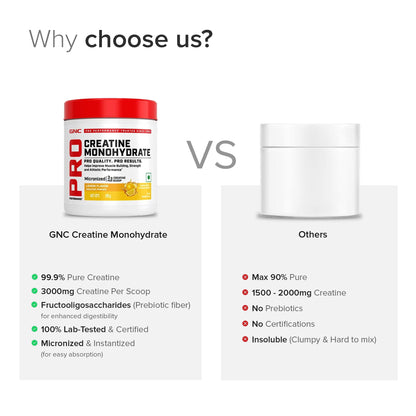 GNC Pro Performance Creatine Monohydrate - 3000mg Creatine Per Scoop | Micronized for Faster Absorption | Boosts Energy, Muscle Volume & Performance | Gluten-Free | Lemon | 100gm