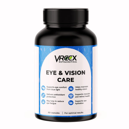 VREEX Eye & Vision Care Capsules with Lutein, Astaxanthin, Zeaxanthin, Bilberry Extract, Vitamin A & C | Supports Eye Health, Vision & Antioxidant Support – (60 Veg Capsules)