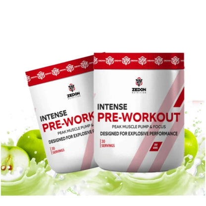 Zedon Nutrition Intense Pre-Workout - Explosive Energy, Strength & Focus | Muscle Pump Formula for Men & Women | 30 Servings (Green Apple)