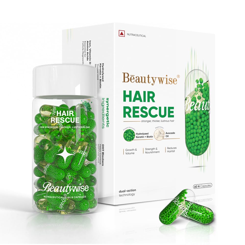 Beautywise Hair Rescue |Biotin & Keratin | Hair Aminos, Vitamins, DHT Blocker for Hairfall Control & Growth |Shine, Anti Hair Fall & Breakage supplement (60 capsules)