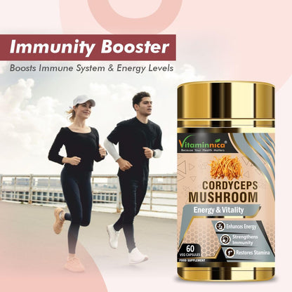 Vitaminnica Cordyceps Mushroom 500mg- 60 Vegan Capsules | Nootropics for Energy & Endurance