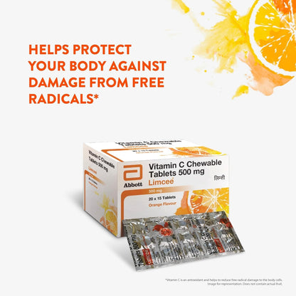Limcee Chewable Natural Vitamin C Chewable Tablets 500mg || Tangy Orange Flavour || Boost Immunity || Supports Energy || Antioxidant || Skin Care || Men and Women -15 Tabs (Pack of 3)