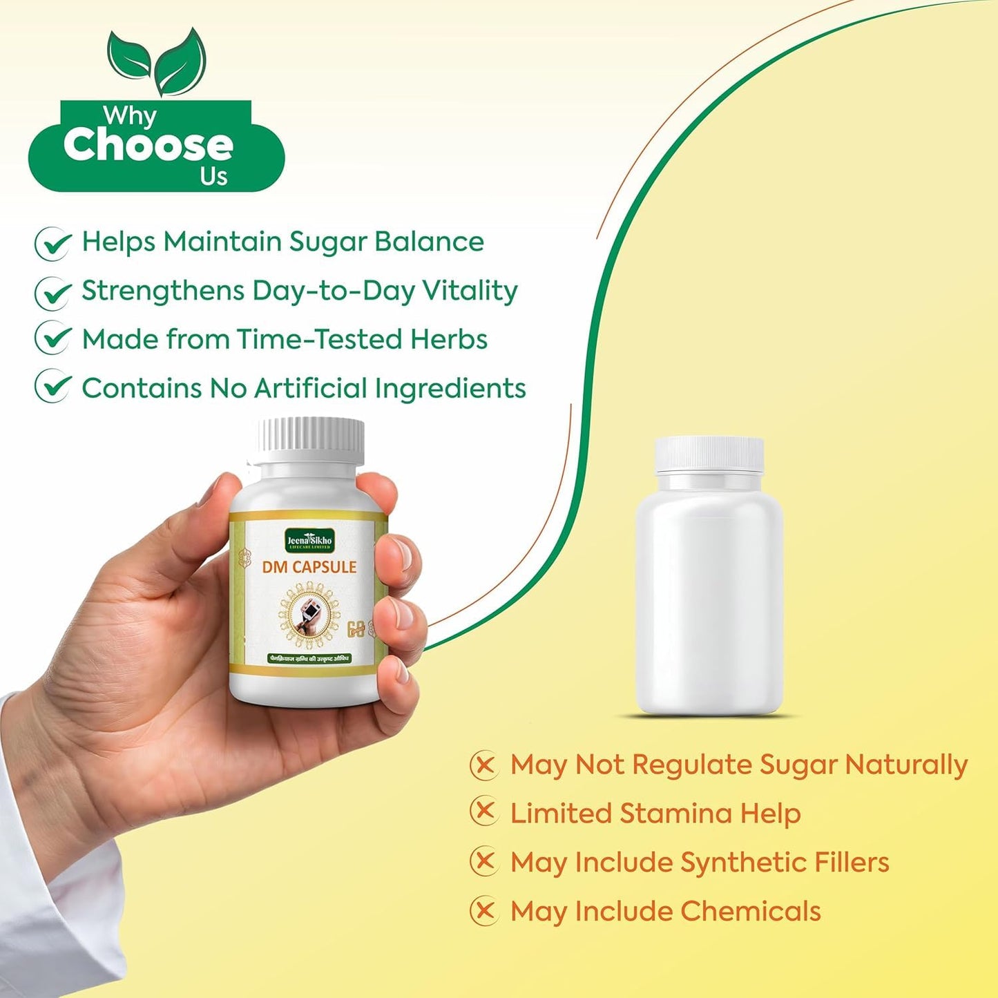 Jeena Sikho DM Capsules For Diabic Care | Herbal Capsules For Sugar | No Added Sugar or Harsh Additives | Contains Karela, Jamun, Paneer Phool | Improves Digestion And Wellbeing, 60 Capsules