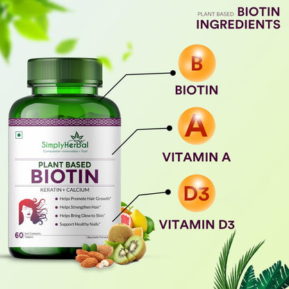 Simply Herbal Plant-Based Biotin Tablets – 60 Tablets | Natural Biotin Supplement | Vegan & Gluten-Free | Supports Daily Nutrition