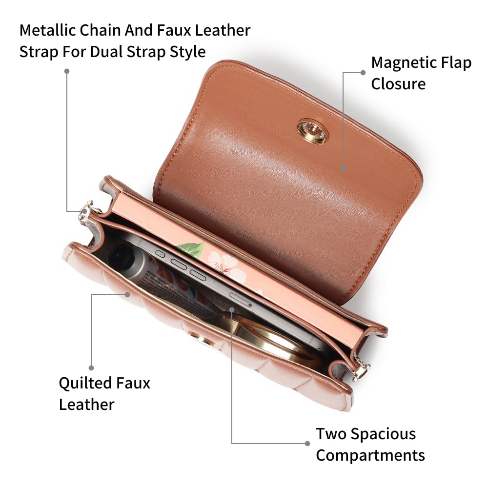 Tan Stitchpop Sling | Quilted Faux-Leather Women’s Handbag | Sling with Dual Carry Options & Magnetic Closure