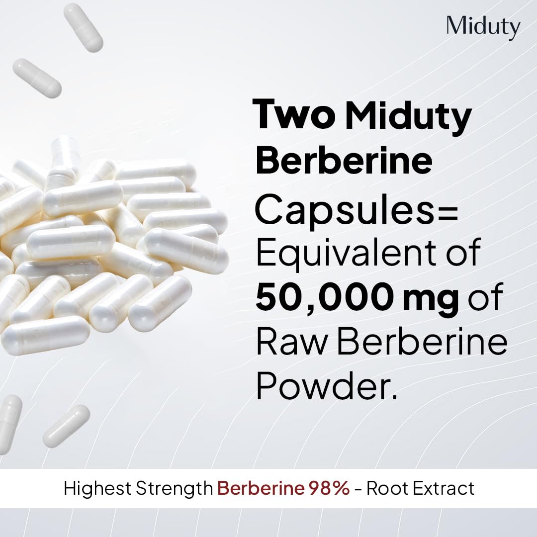 Miduty High Strength Berberine HCL 98% Triple Benefits of Blood Sugar C- image 5