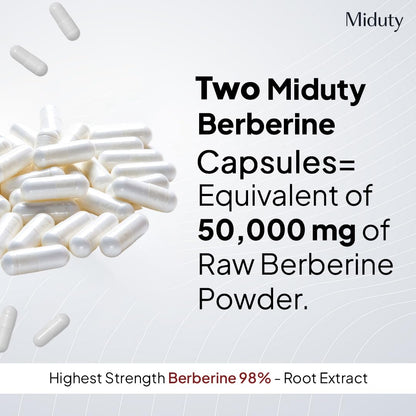Miduty High Strength Berberine HCL 98% Triple Benefits of Blood Sugar C- image 5