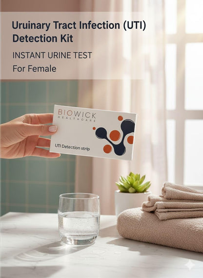 Biowick UTI Home Test Kit | 3 Urine Test Strips | Early UTI Detection at Home | Clinically Tested | Tests Leukocytes & Nitrites | Hygienic & Accurate | Self-Testing Kit | Ideal for Women & Seniors