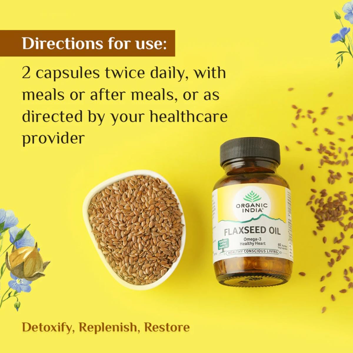 A TATA Product - Organic India Flaxseed Oil - 60 Veg Capsules, Natural- image 3