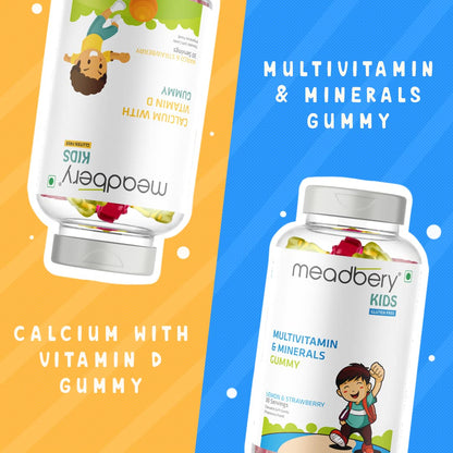 Meadbery Multivitamin Calcium Combo Gummy Bears Glutenfree Formula With Minerals And Vitamins B C D E B12 B6 For Kids Bone Health Growth Kids Bone Teeth Health 30+30 Tasty Gummies