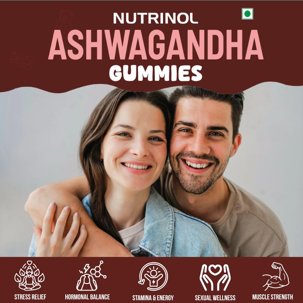 Knoll Healthcare Nutrinol Ashwagandha Gummies for Men & Women | 250mg Withania Somnifera + Vitamin E | Stress Relief, Energy, Brain Support | No Added Sugar | Strawberry Flavour | 30 Gummies