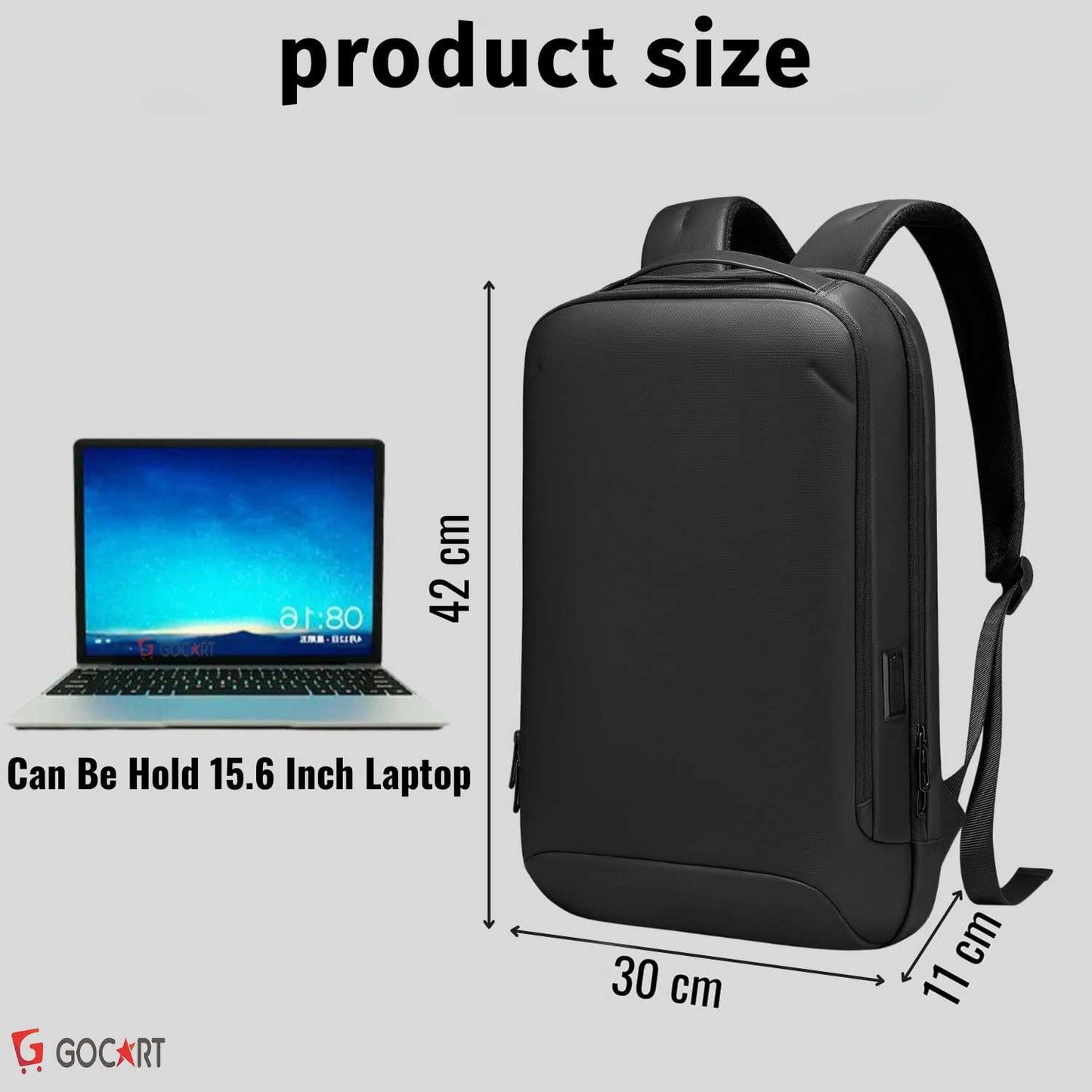 GOCART WITH G LOGO Hard Shell Slim Laptop Backpack deal for Working,Commuting,Daily(Black)