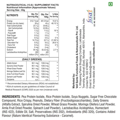 Voll Pro Plant Protein Bar with Daily Greens - High Protein 26g, Fiber 7g, 0g Sugar - Crunchy, Delicious Nutrient-Rich Protein Bars, 65g Bar (Pack of 3)