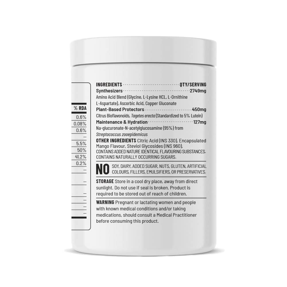 Unived Vegan Collagen Builder,Research Based Formulation For Collagen Synthesis, Hydration, & Protection,For Men & Women, Skin, Hair, Bones, & Tissue, Strength & Health (Mango, 45 Servings) - Powder