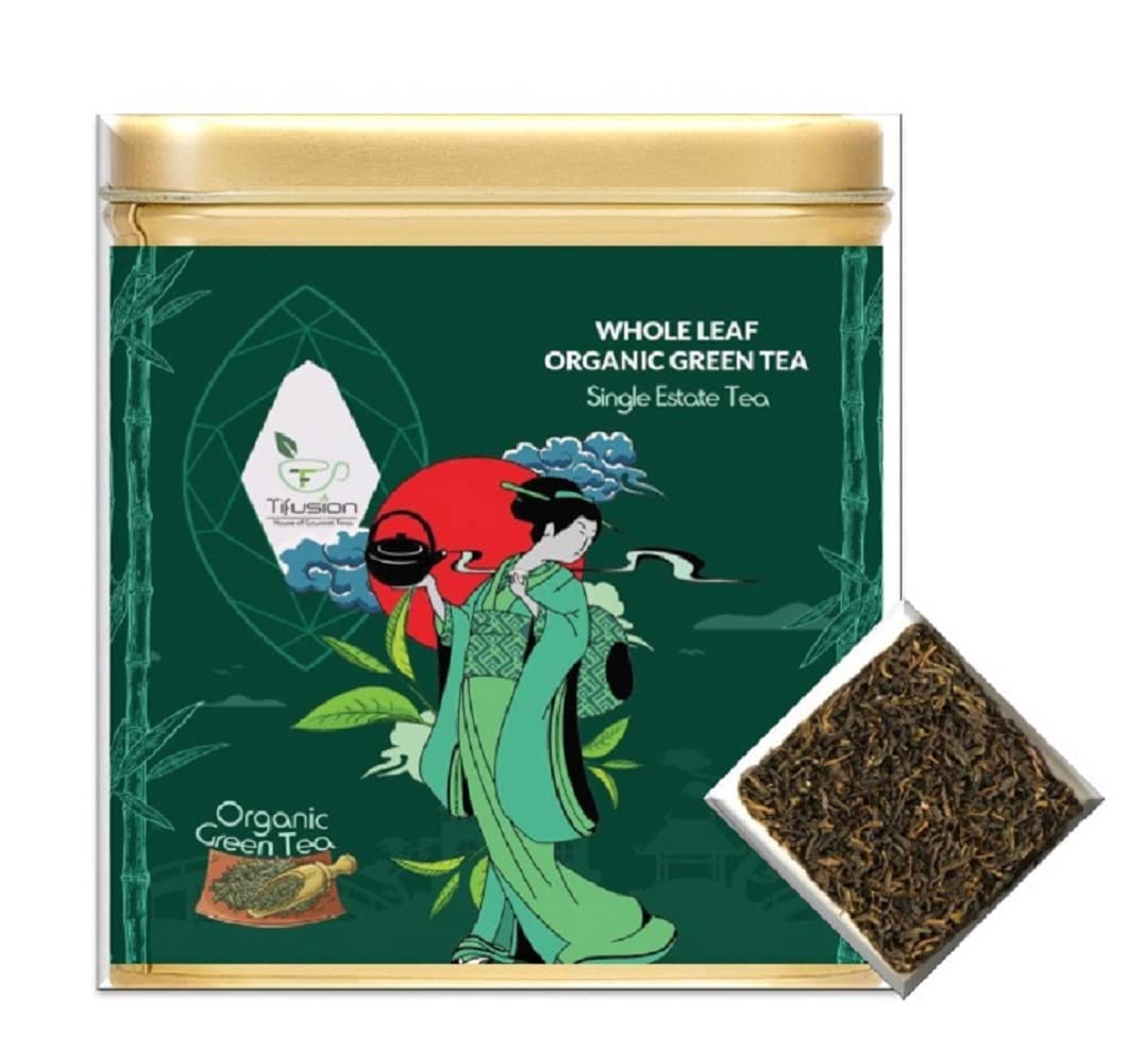 Tifusion Organic Green Tea For Healthy hair Glowing Skin & Relaxation | 100% Natural Whole Loose Leaves Herbal Tea Rich in Anti Oxidants | For Weight Loss (30 Tea Bags, 30 Serving Cups)