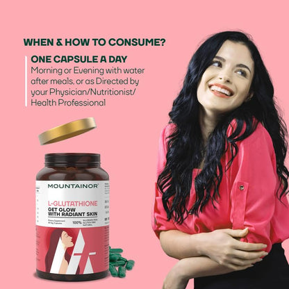 MOUNTAINOR L Glutathione 1000mg For Healthy, Brightening & Radiant Skin (60 Veg Caps) For Men & Women With Vitamin C, Biotin