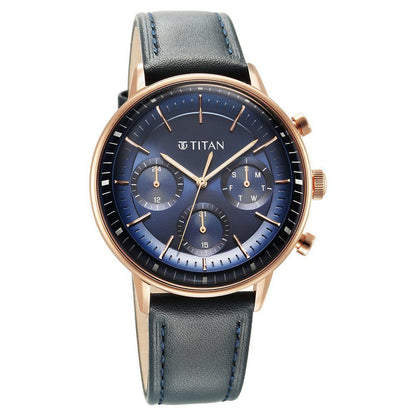 Titan Light Leathers Quartz Multifunction Blue Dial Stainless Steel Str- image 5