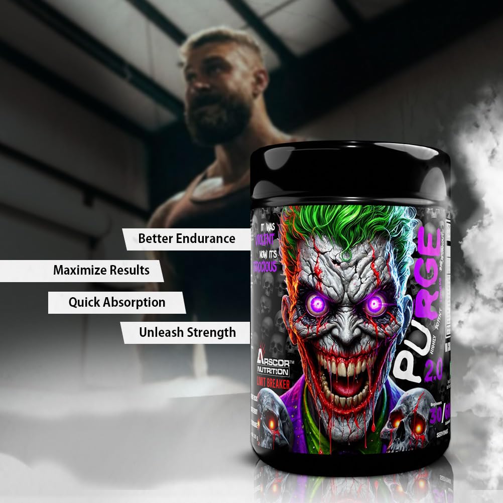 Arscor's Purge 2.0 Pre workout Supplement | 5000mg L Citrulline D Malate 2:1, 200mg Caffeine Anhydrous, 4000mg Beta Alanine, Boost Focus, Strength, Energy and Pump (450 gm, Devil'sberry)