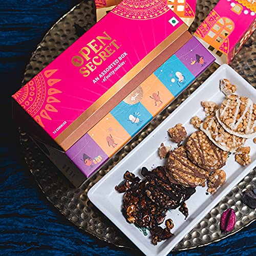 Open Secret Chocolate Celebration Gift Box | 12 Cookies Assortment | Premium Gourmet Cookie Gift Hamper | White Cashew, Choco Almond & Peanut Butter Cookies | Sweet Treats for All Occasions