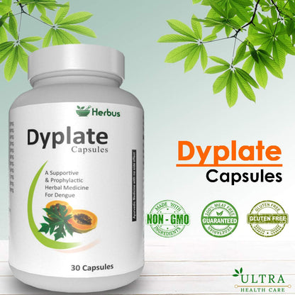 DyPlate | Supports Platelets | Immunity | Digestion | Giloy | Papaya leaves | kiwi | Tulsi | Black pepper | Platelets Support | 30 Capsules | Pack of 1